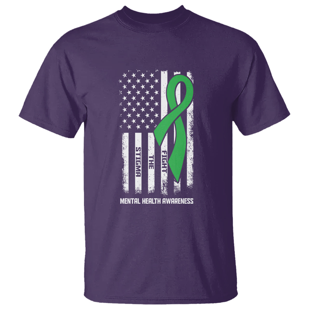 Mental Health Awareness T Shirt Fight The Stigma America Flag Green Ribbon - Wonder Print Shop