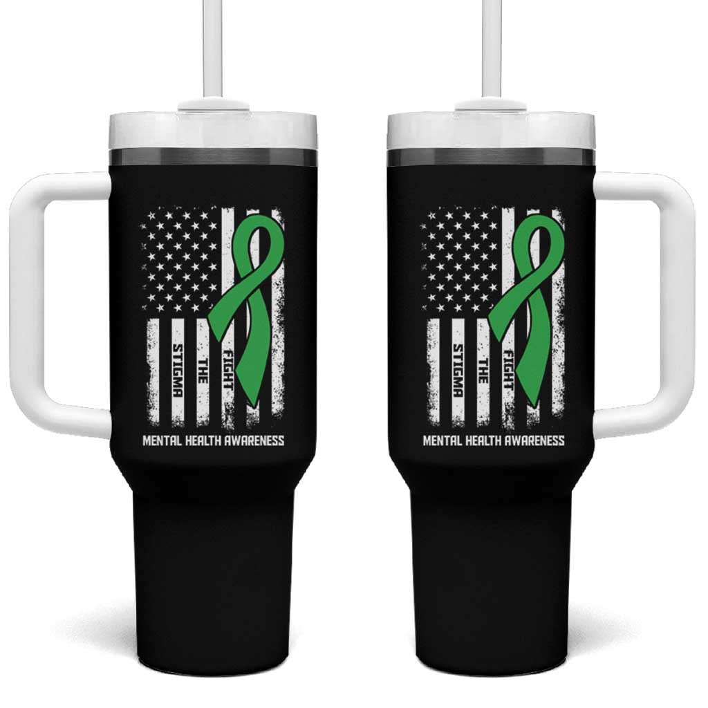 Mental Health Awareness Tumbler With Handle Fight The Stigma America Flag Green Ribbon
