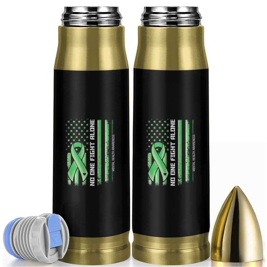 Mental Health Awareness Bullet Tumbler No One Fights Alone America Flag Green Ribbon