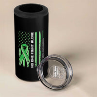 Mental Health Awareness 4 in 1 Can Cooler Tumbler No One Fights Alone America Flag Green Ribbon