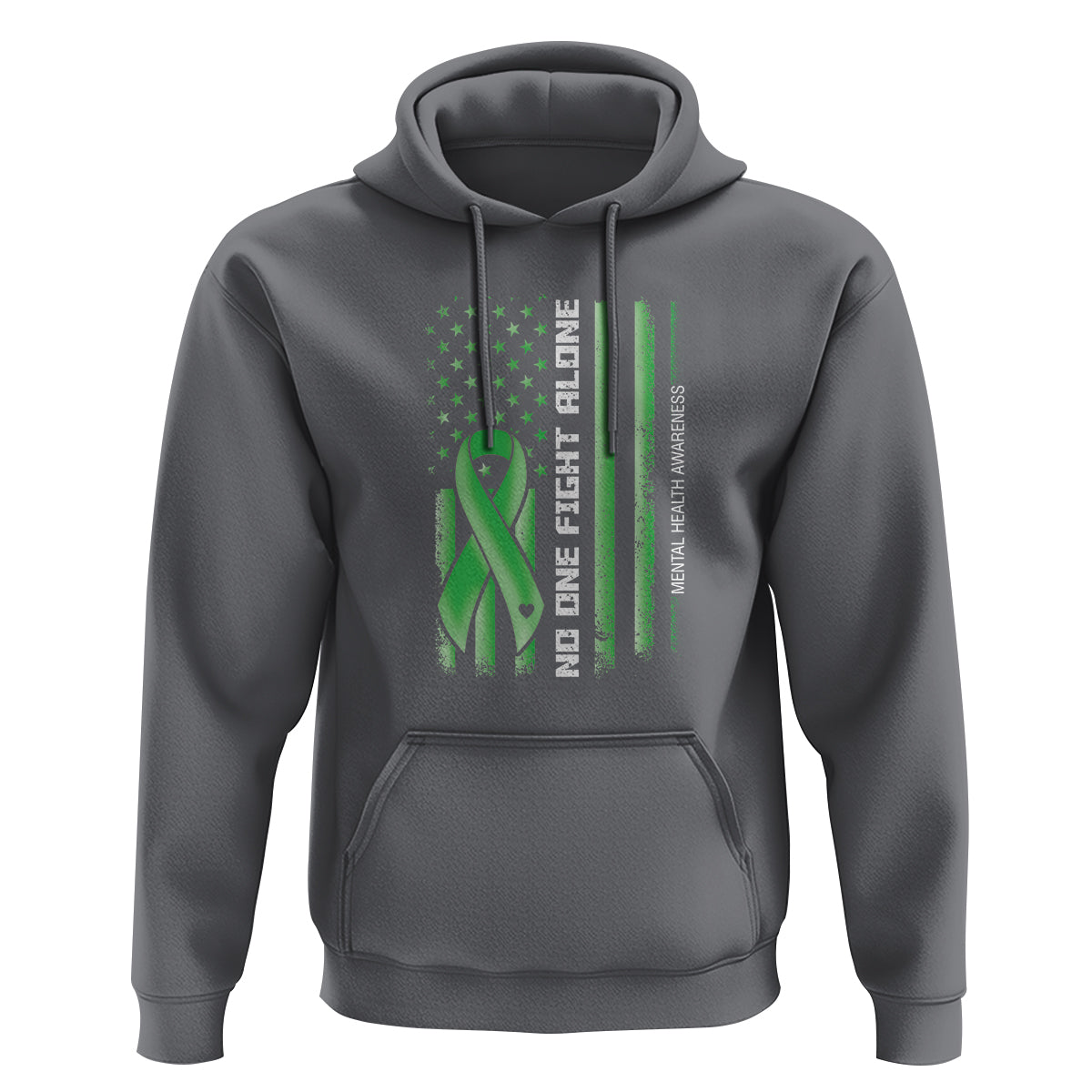 Mental Health Awareness Hoodie No One Fights Alone America Flag Green Ribbon - Wonder Print Shop