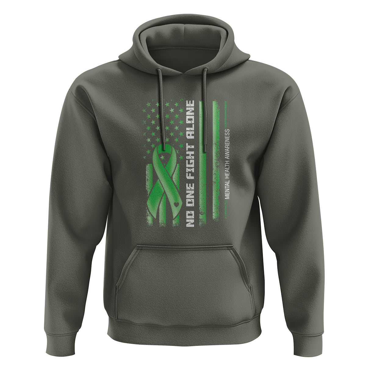 Mental Health Awareness Hoodie No One Fights Alone America Flag Green Ribbon - Wonder Print Shop