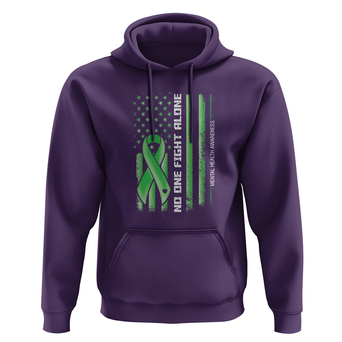 Mental Health Awareness Hoodie No One Fights Alone America Flag Green Ribbon - Wonder Print Shop