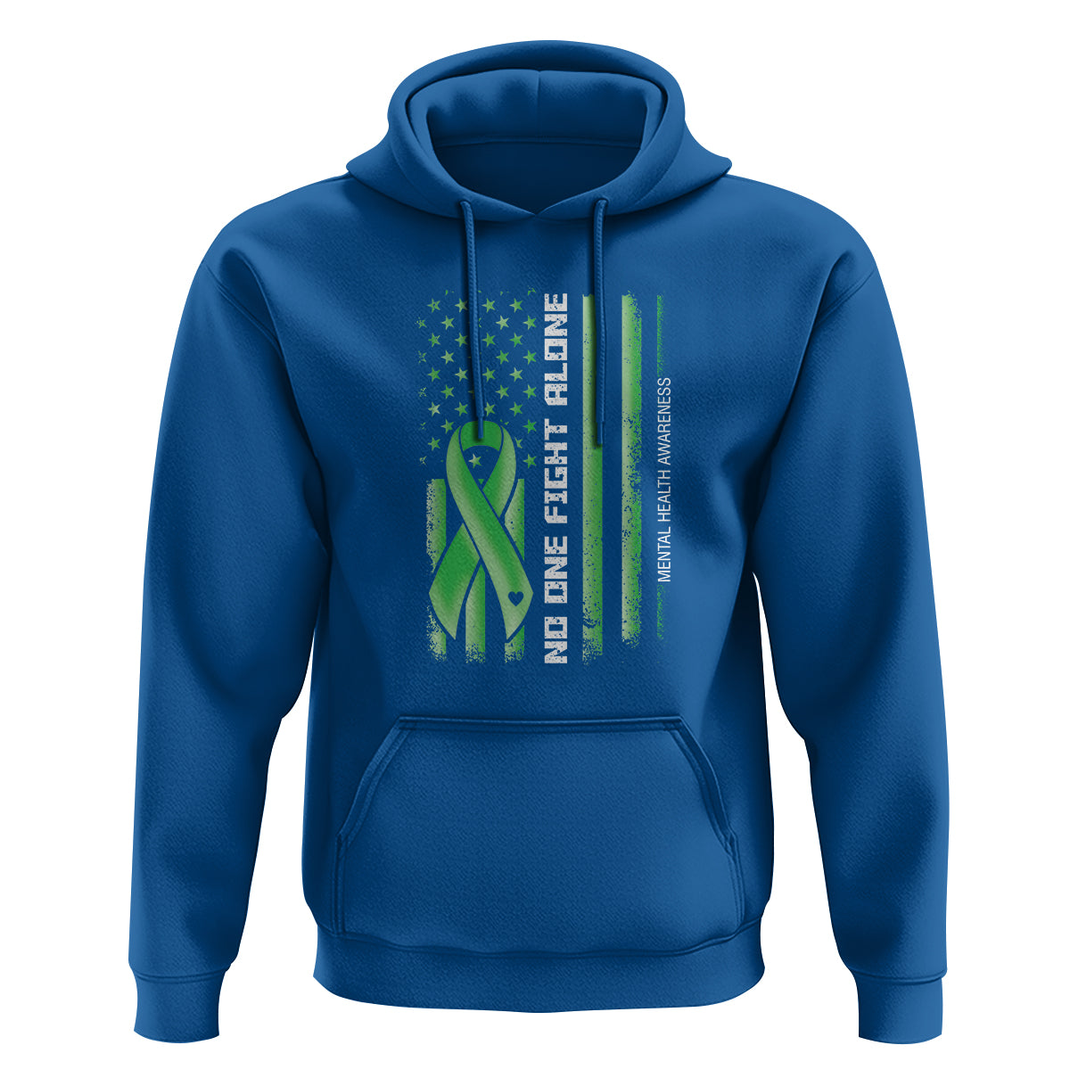 Mental Health Awareness Hoodie No One Fights Alone America Flag Green Ribbon - Wonder Print Shop