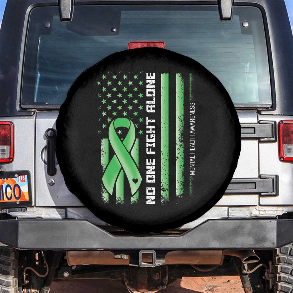Mental Health Awareness Spare Tire Cover No One Fights Alone America Flag Green Ribbon