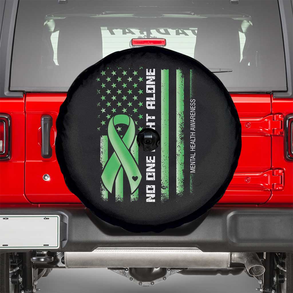 Mental Health Awareness Spare Tire Cover No One Fights Alone America Flag Green Ribbon
