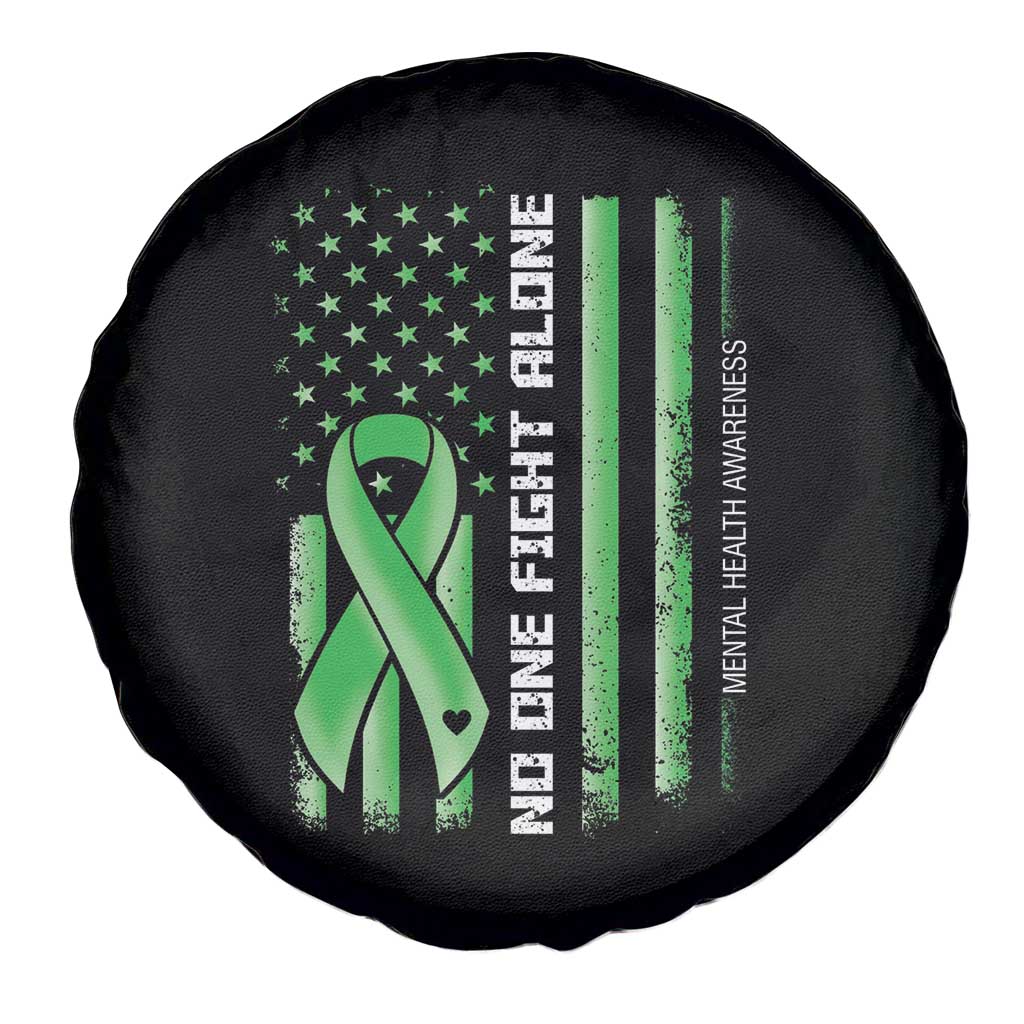 Mental Health Awareness Spare Tire Cover No One Fights Alone America Flag Green Ribbon