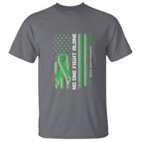 Mental Health Awareness T Shirt No One Fights Alone America Flag Green Ribbon - Wonder Print Shop