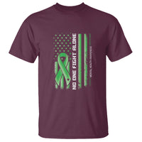Mental Health Awareness T Shirt No One Fights Alone America Flag Green Ribbon - Wonder Print Shop