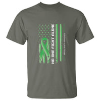 Mental Health Awareness T Shirt No One Fights Alone America Flag Green Ribbon - Wonder Print Shop