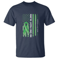 Mental Health Awareness T Shirt No One Fights Alone America Flag Green Ribbon - Wonder Print Shop