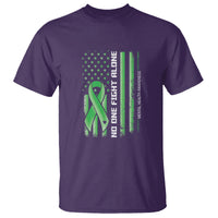 Mental Health Awareness T Shirt No One Fights Alone America Flag Green Ribbon - Wonder Print Shop