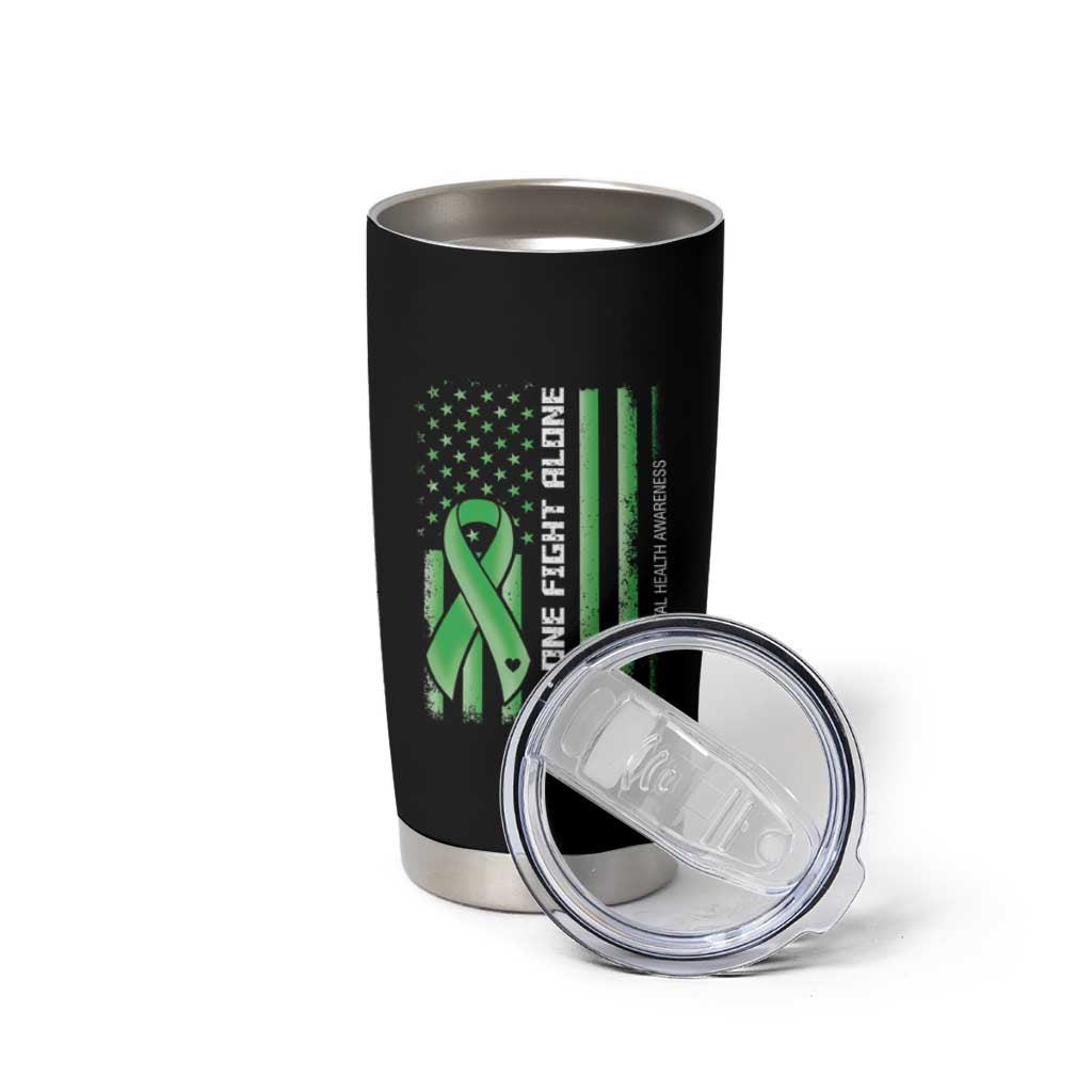 Mental Health Awareness Tumbler Cup No One Fights Alone America Flag Green Ribbon