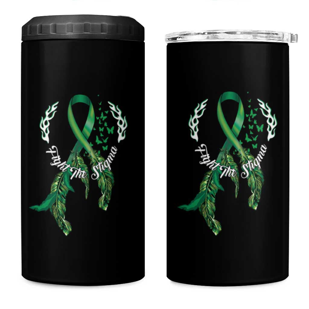 Mental Health Awareness 4 in 1 Can Cooler Tumbler Fight The Stigma Butterfly Green Ribbon