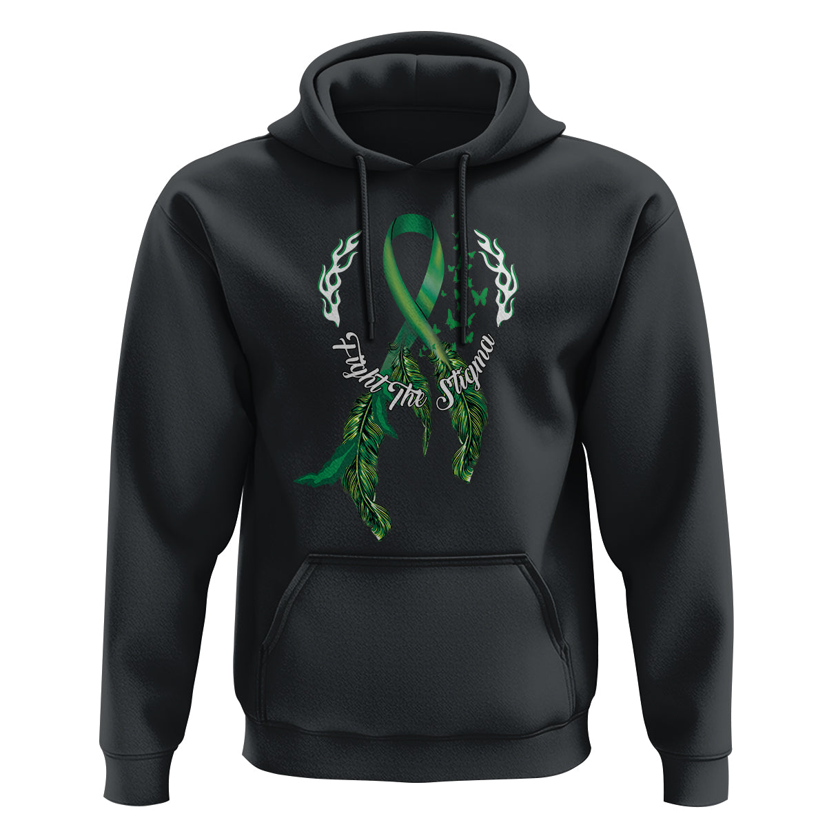 Mental Health Awareness Hoodie Fight The Stigma Butterfly Green Ribbon - Wonder Print Shop