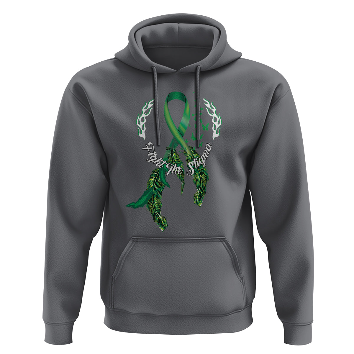 Mental Health Awareness Hoodie Fight The Stigma Butterfly Green Ribbon - Wonder Print Shop
