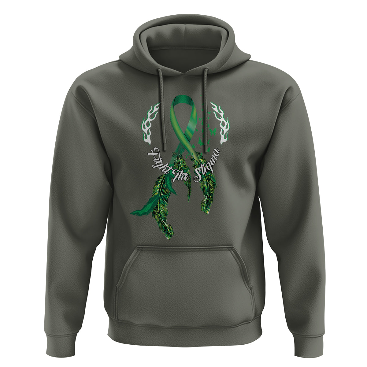 Mental Health Awareness Hoodie Fight The Stigma Butterfly Green Ribbon - Wonder Print Shop