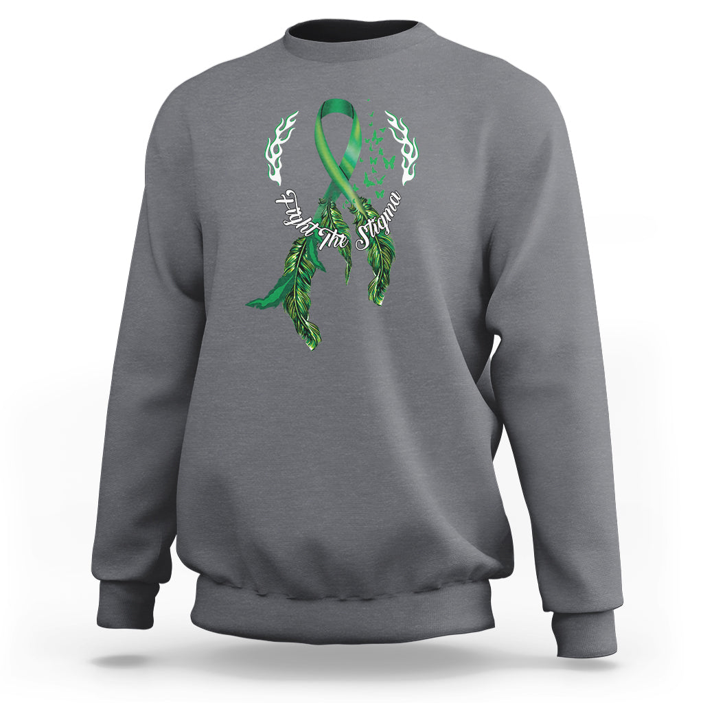Mental Health Awareness Sweatshirt Fight The Stigma Butterfly Green Ribbon - Wonder Print Shop