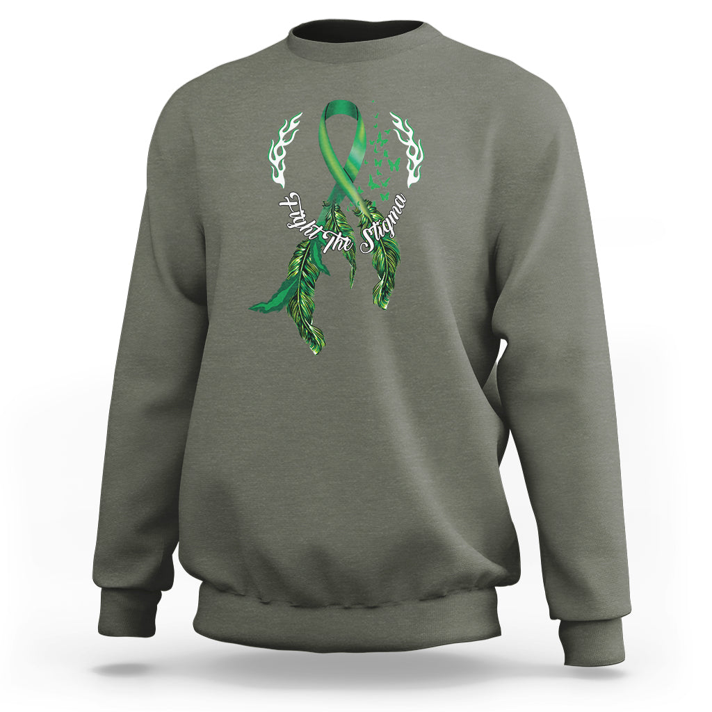 Mental Health Awareness Sweatshirt Fight The Stigma Butterfly Green Ribbon - Wonder Print Shop
