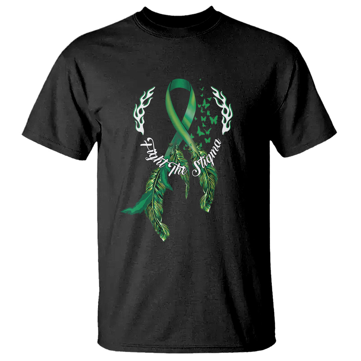 Mental Health Awareness T Shirt Fight The Stigma Butterfly Green Ribbon - Wonder Print Shop
