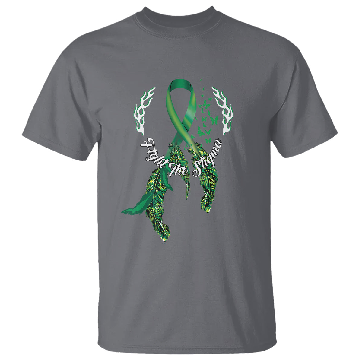 Mental Health Awareness T Shirt Fight The Stigma Butterfly Green Ribbon - Wonder Print Shop