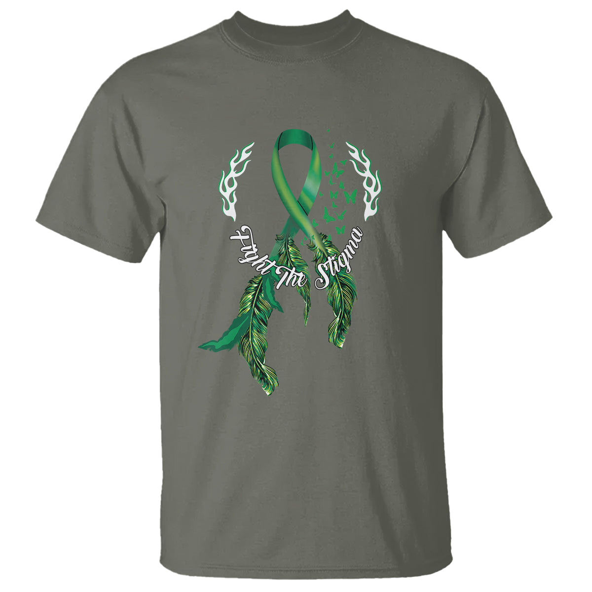 Mental Health Awareness T Shirt Fight The Stigma Butterfly Green Ribbon - Wonder Print Shop