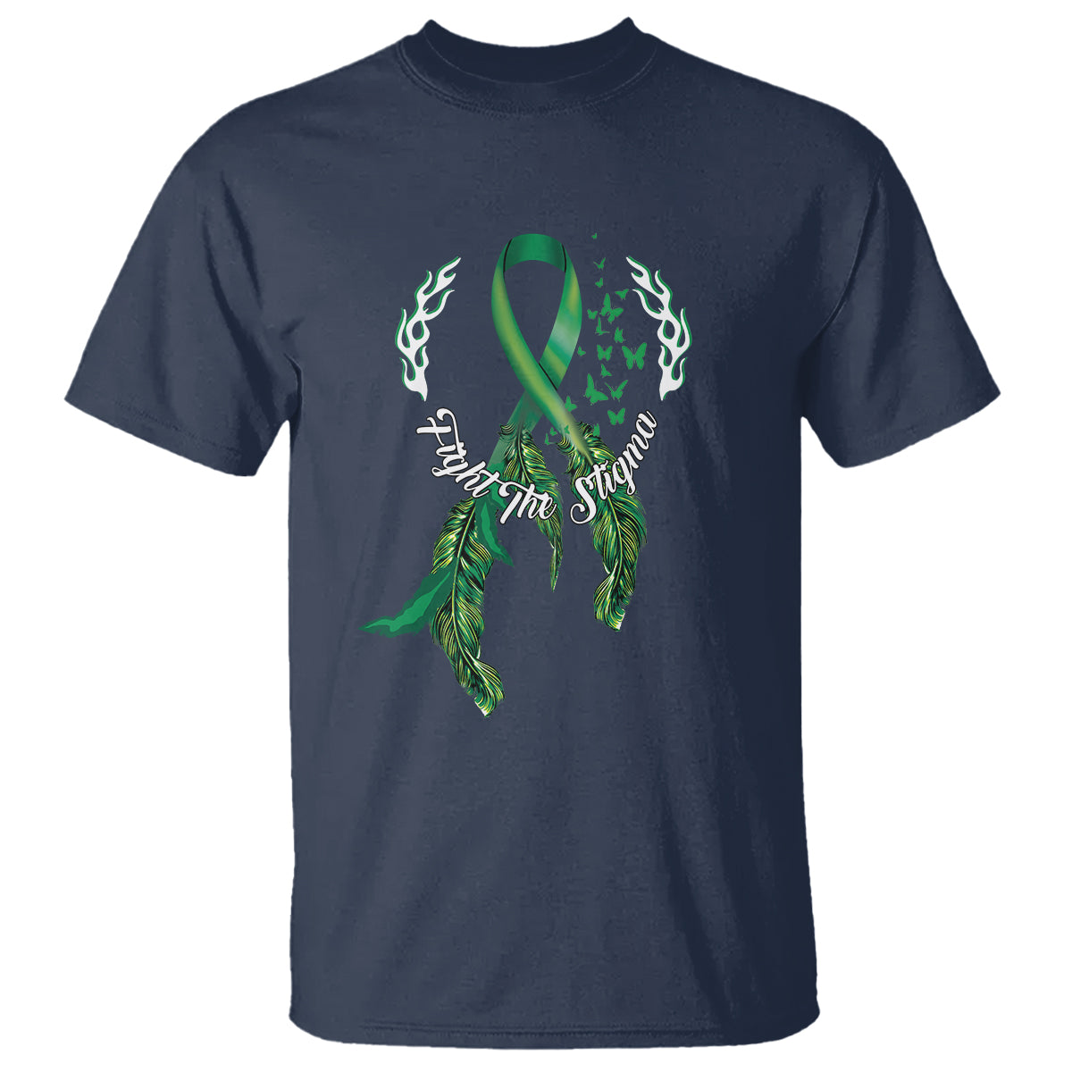 Mental Health Awareness T Shirt Fight The Stigma Butterfly Green Ribbon - Wonder Print Shop