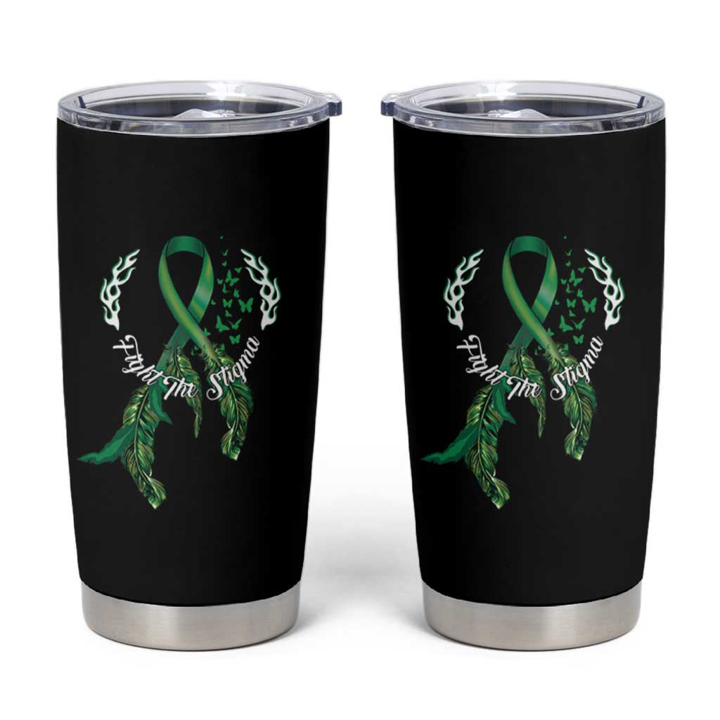 Mental Health Awareness Tumbler Cup Fight The Stigma Butterfly Green Ribbon