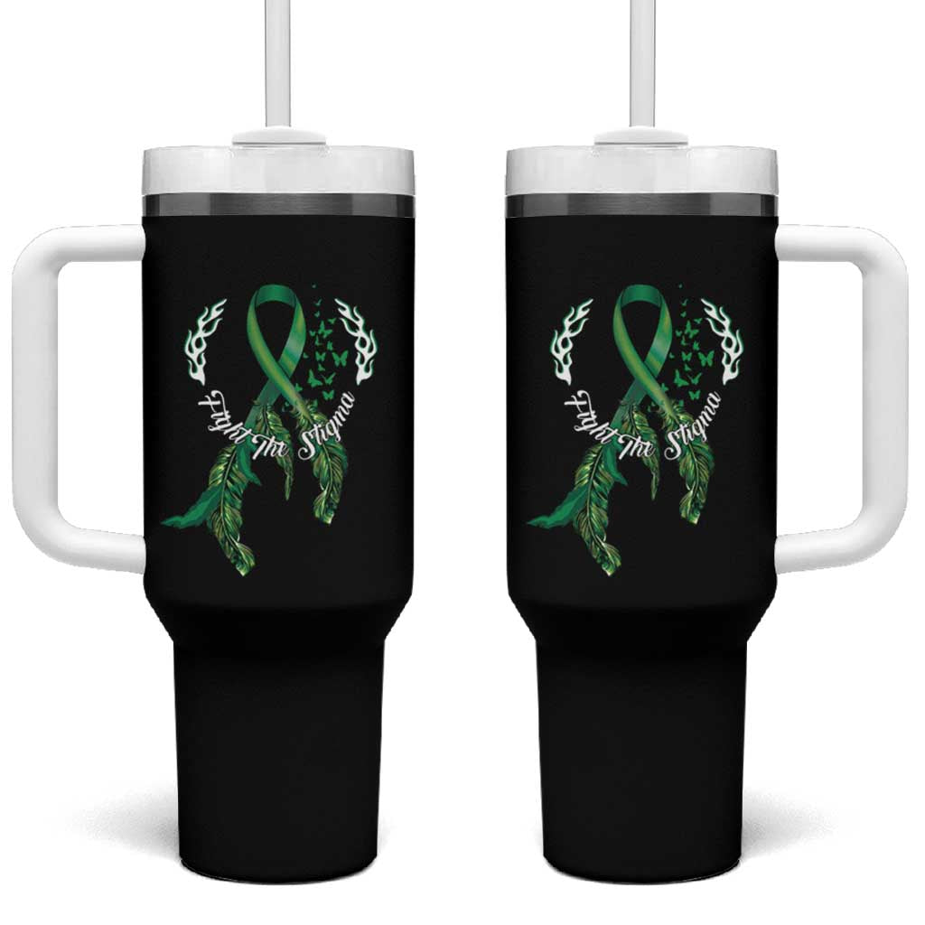 Mental Health Awareness Tumbler With Handle Fight The Stigma Butterfly Green Ribbon