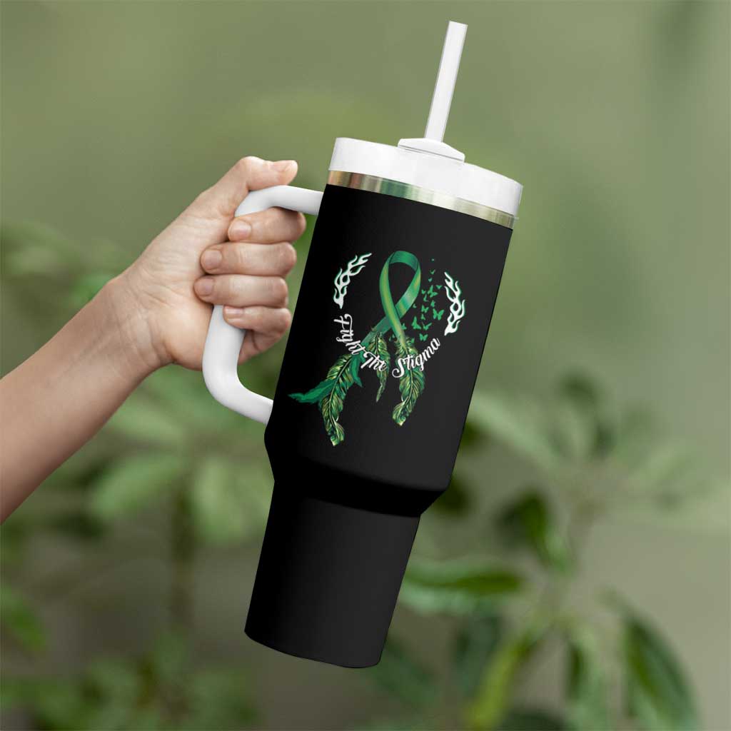Mental Health Awareness Tumbler With Handle Fight The Stigma Butterfly Green Ribbon