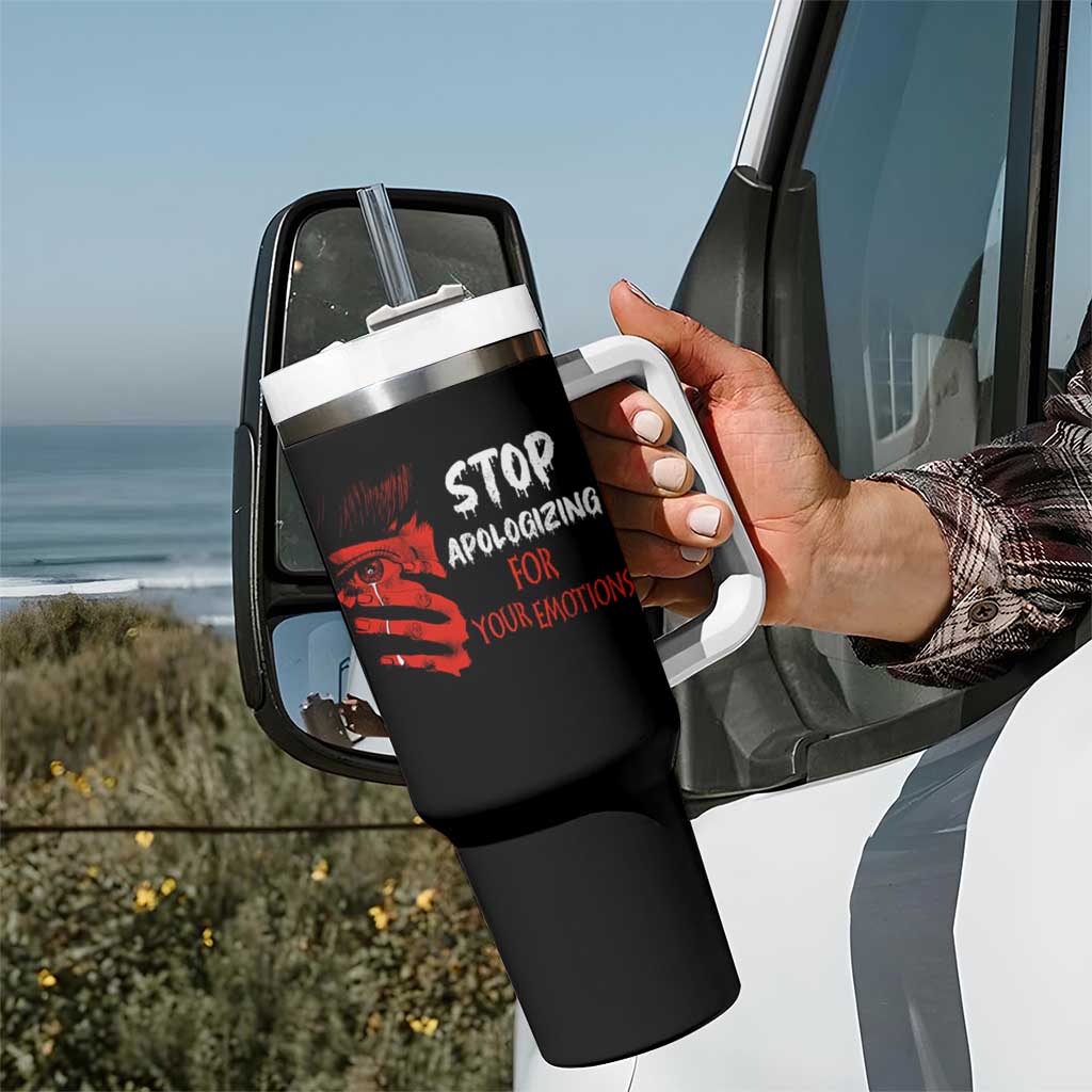 Motivational Mental Health Tumbler With Handle Stop Apologizing For Your Emotions Cry Sadness Girl