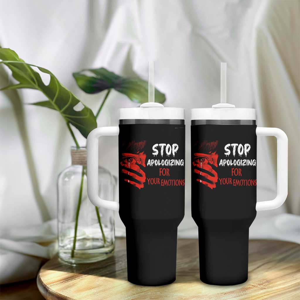 Motivational Mental Health Tumbler With Handle Stop Apologizing For Your Emotions Cry Sadness Girl
