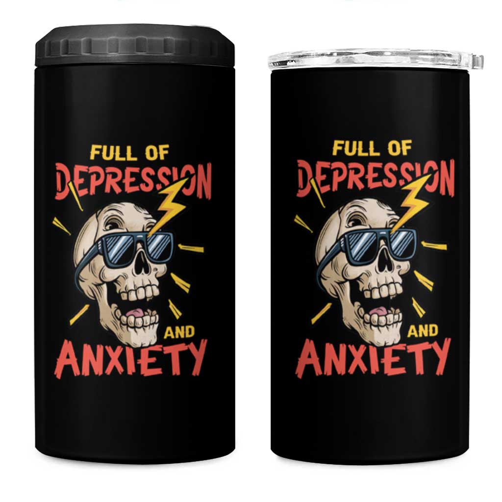 Mental Health Awareness 4 in 1 Can Cooler Tumbler Full Of Depression And Anxiety Skull