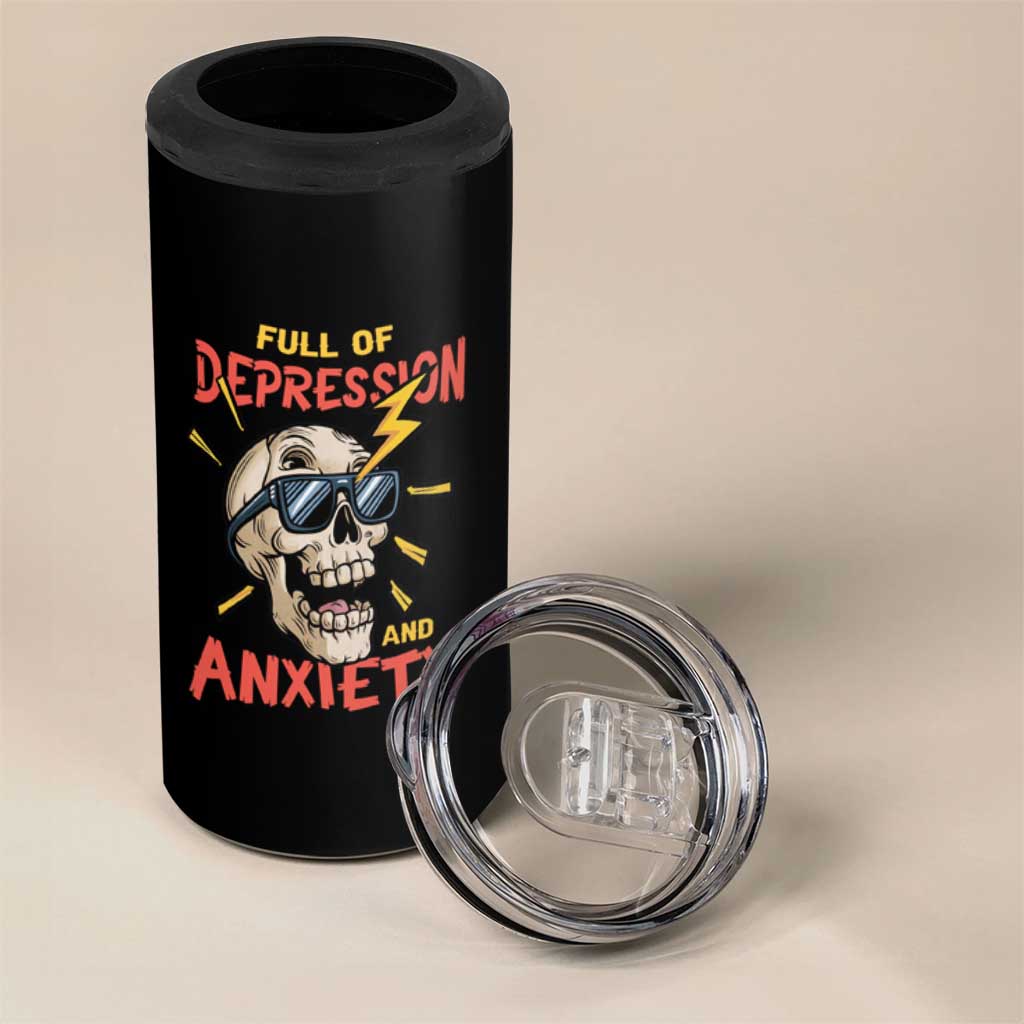 Mental Health Awareness 4 in 1 Can Cooler Tumbler Full Of Depression And Anxiety Skull