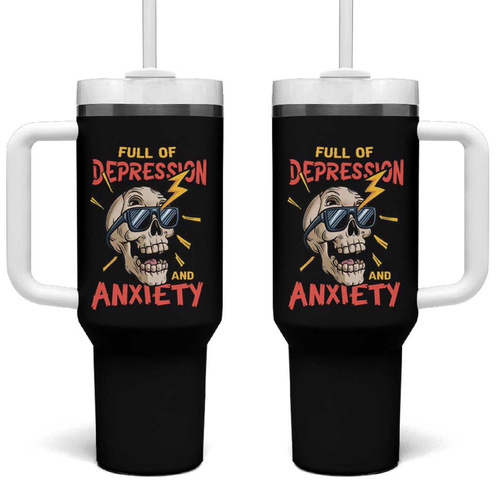 Mental Health Awareness Tumbler With Handle Full Of Depression And Anxiety Skull