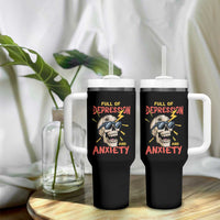Mental Health Awareness Tumbler With Handle Full Of Depression And Anxiety Skull