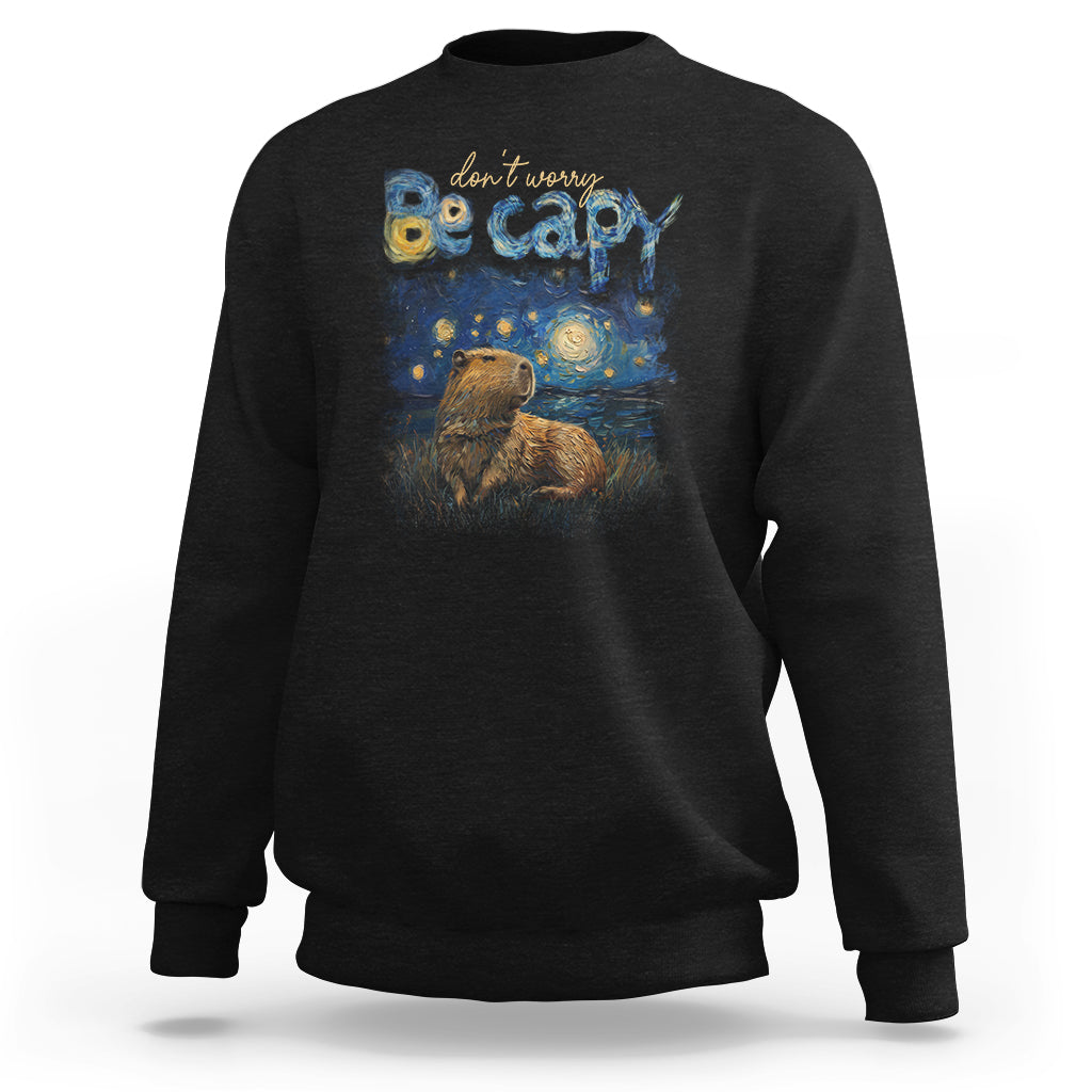 Capybara Lover Sweatshirt Don't Worry Be Capy Starry Night - Wonder Print Shop