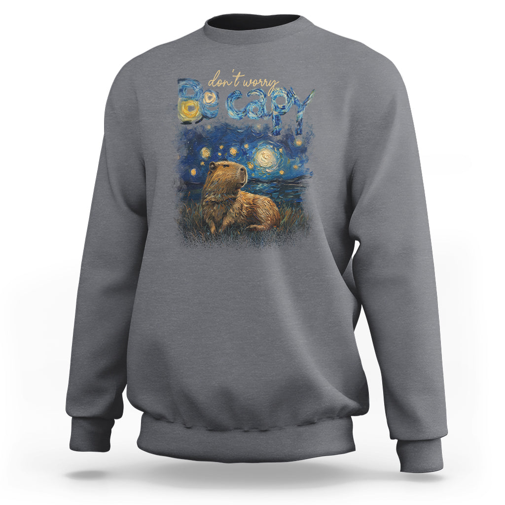 Capybara Lover Sweatshirt Don't Worry Be Capy Starry Night - Wonder Print Shop