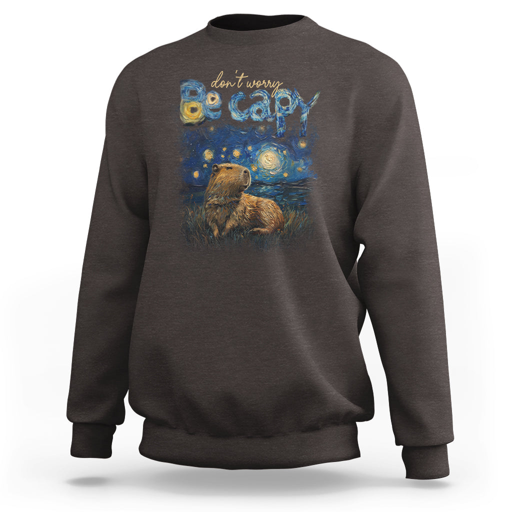 Capybara Lover Sweatshirt Don't Worry Be Capy Starry Night - Wonder Print Shop