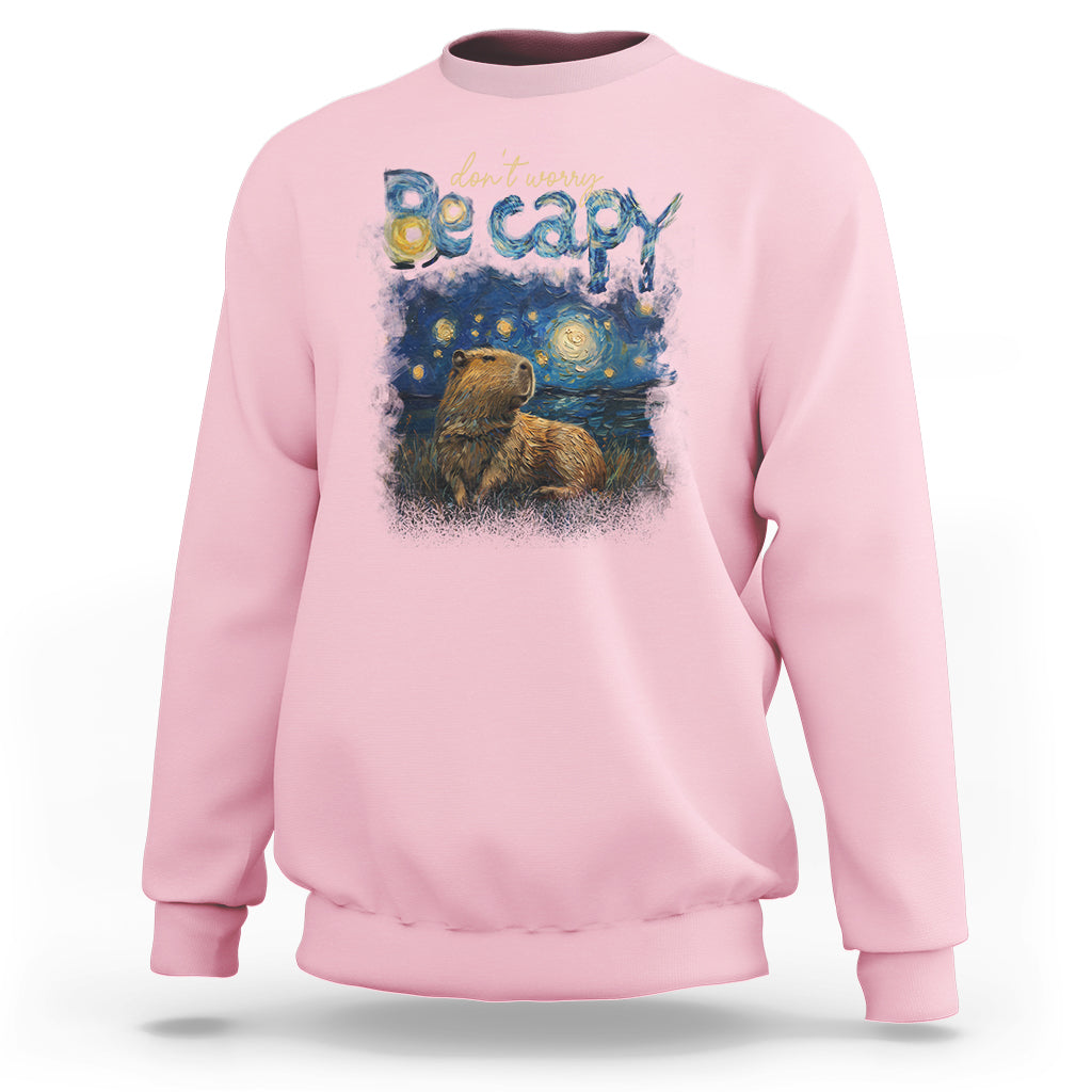 Capybara Lover Sweatshirt Don't Worry Be Capy Starry Night - Wonder Print Shop