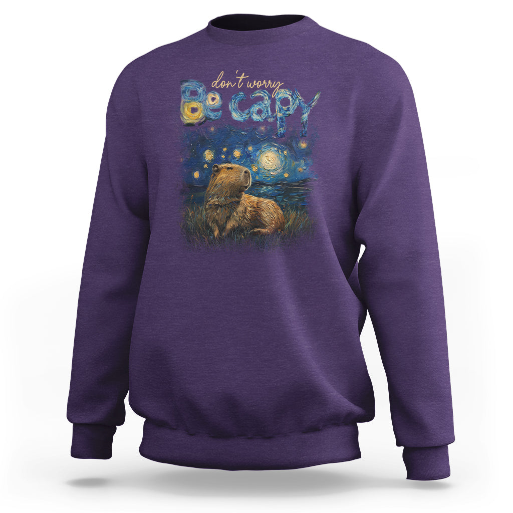 Capybara Lover Sweatshirt Don't Worry Be Capy Starry Night - Wonder Print Shop