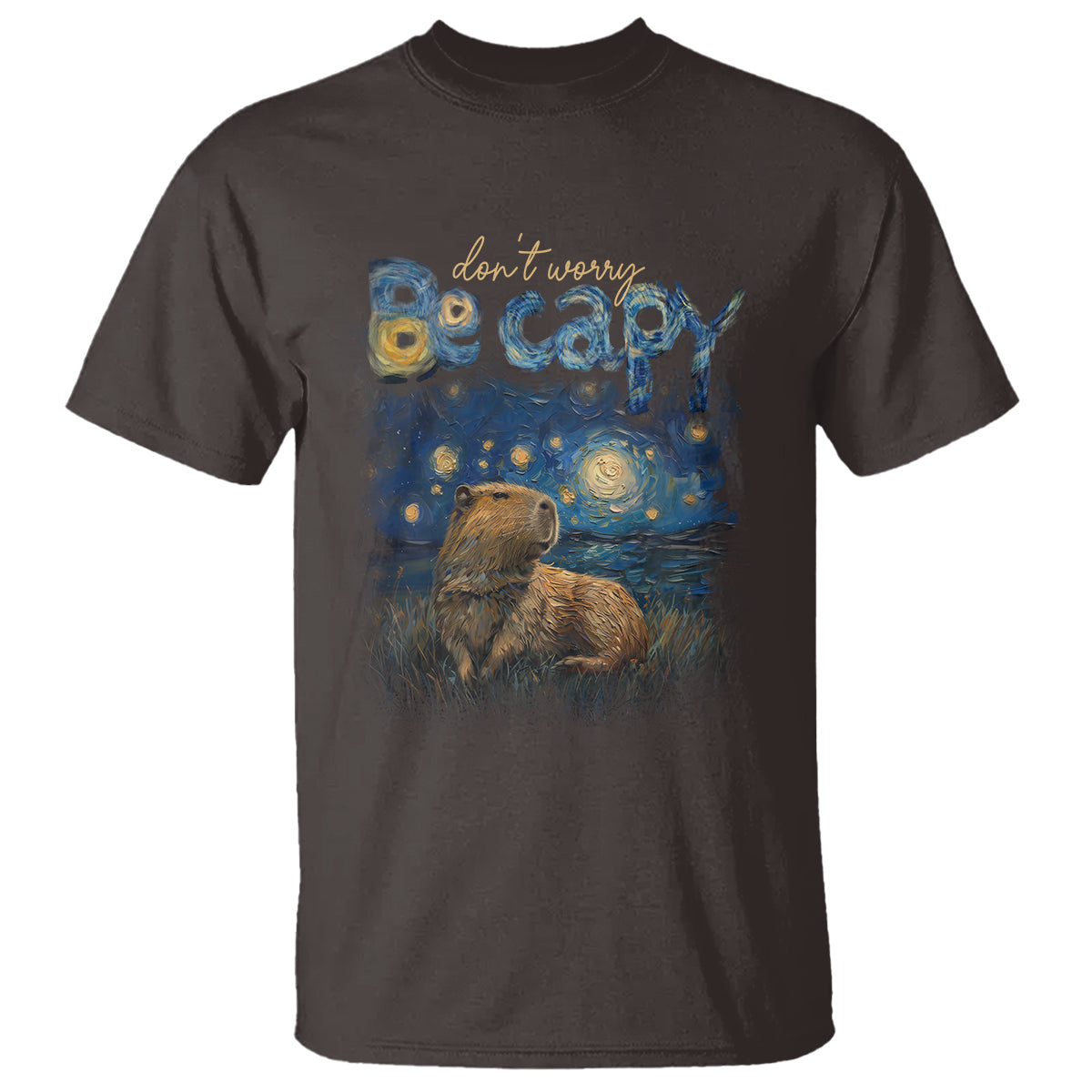 Capybara Lover T Shirt Don't Worry Be Capy Starry Night - Wonder Print Shop
