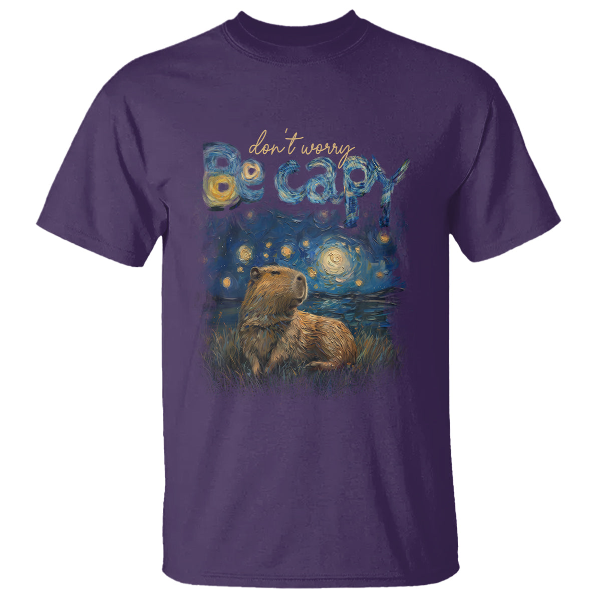 Capybara Lover T Shirt Don't Worry Be Capy Starry Night - Wonder Print Shop