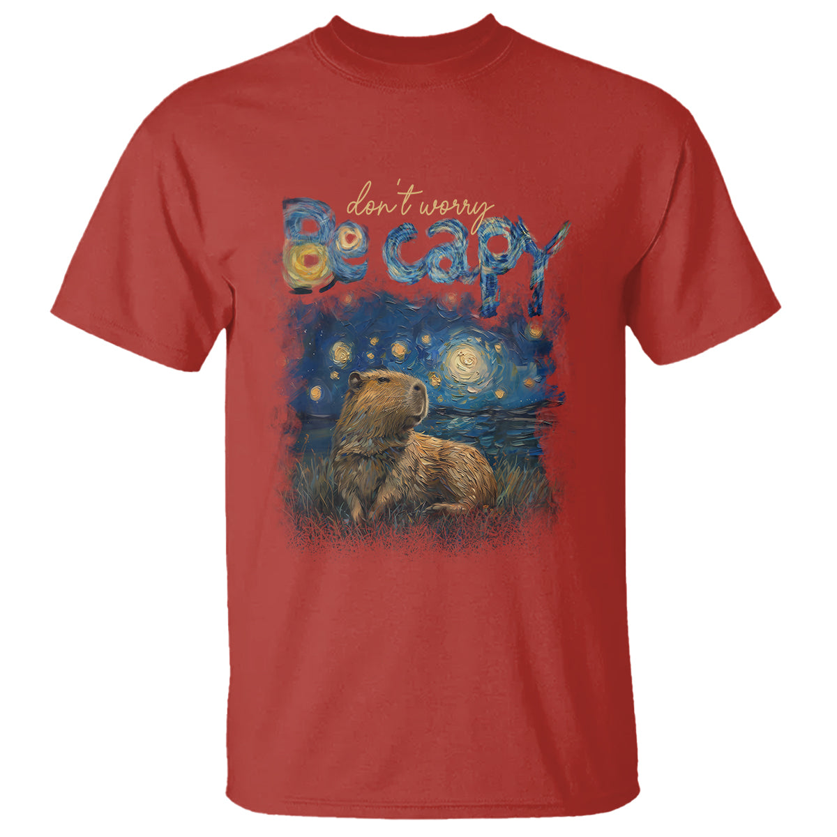 Capybara Lover T Shirt Don't Worry Be Capy Starry Night - Wonder Print Shop