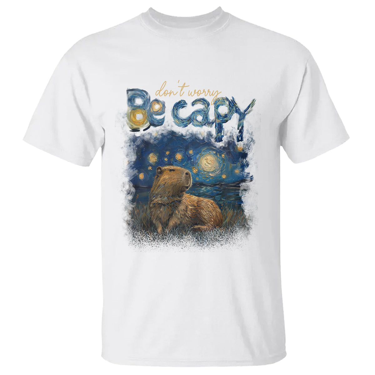 Capybara Lover T Shirt Don't Worry Be Capy Starry Night - Wonder Print Shop