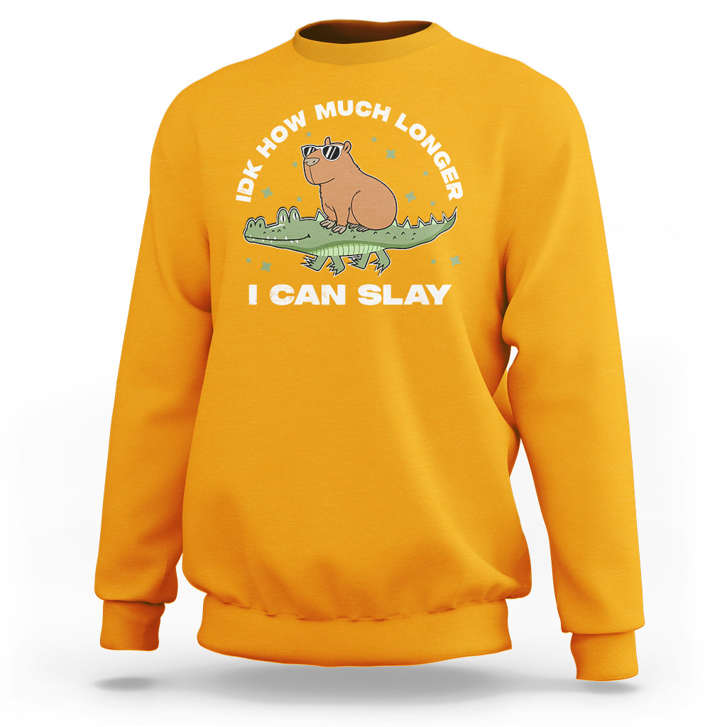 Capybara Lover Sweatshirt Idk How Much Longer I Can Slay Funny Capy Crocodile - Wonder Print Shop