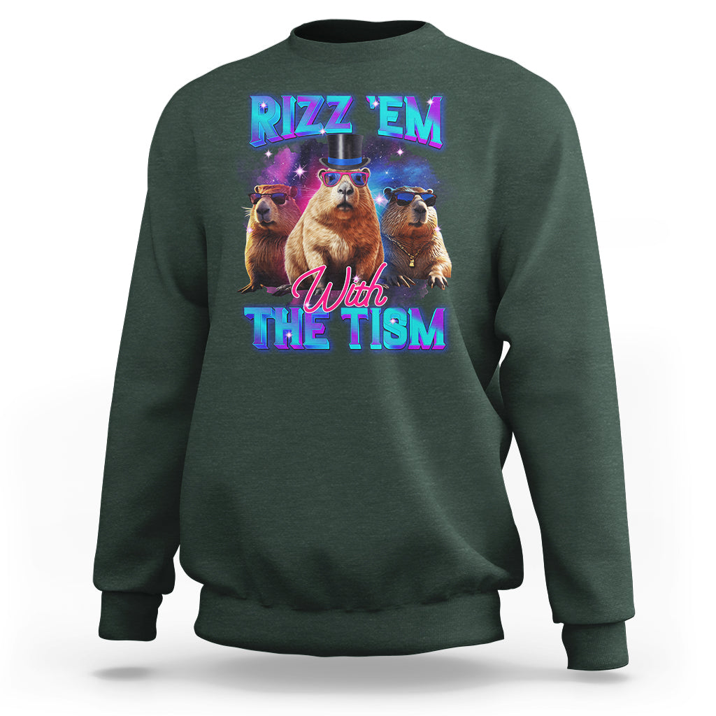 Capybara Lover Sweatshirt Rizz Em With The Tism Funny Capy Meme - Wonder Print Shop