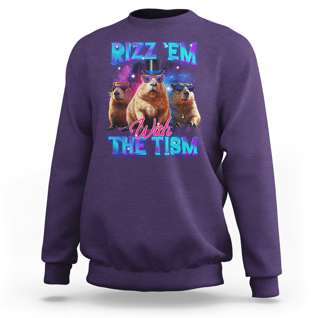 Capybara Lover Sweatshirt Rizz Em With The Tism Funny Capy Meme - Wonder Print Shop