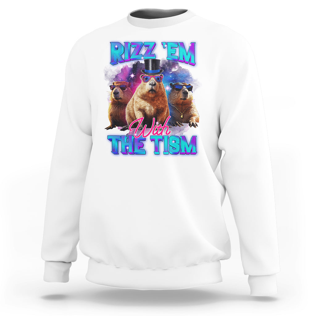 Capybara Lover Sweatshirt Rizz Em With The Tism Funny Capy Meme - Wonder Print Shop