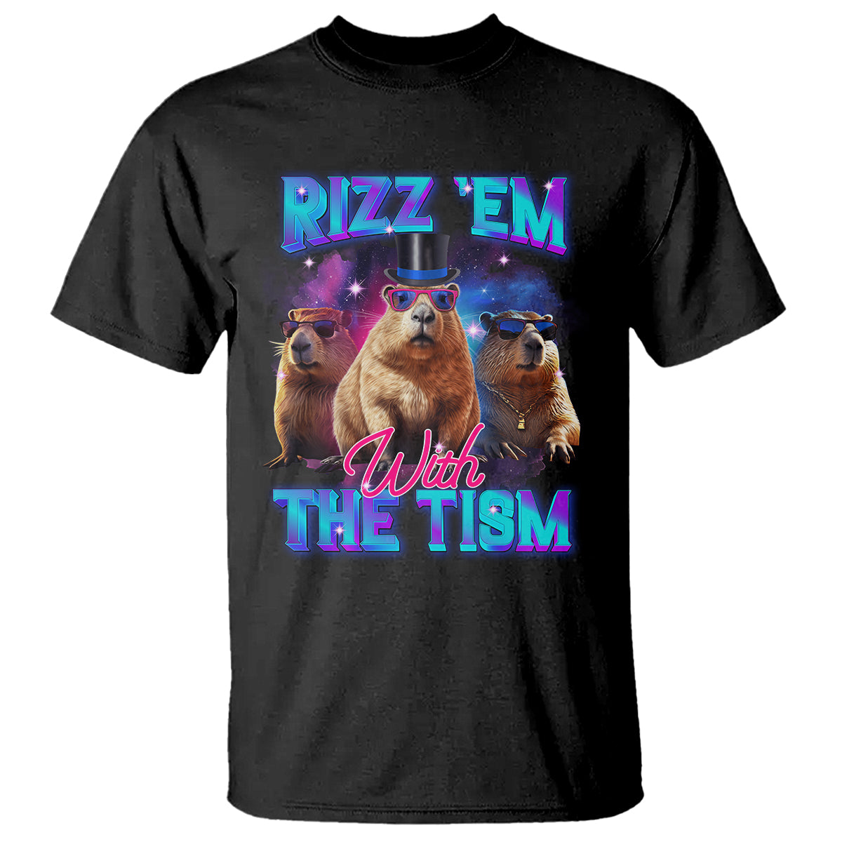 Capybara Lover T Shirt Rizz Em With The Tism Funny Capy Meme - Wonder Print Shop
